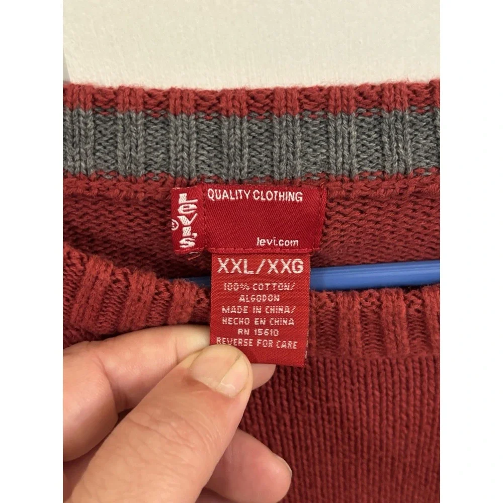 Levi's Mens 2XL Gray and Red Classic‎ Crewneck Sweater EUC